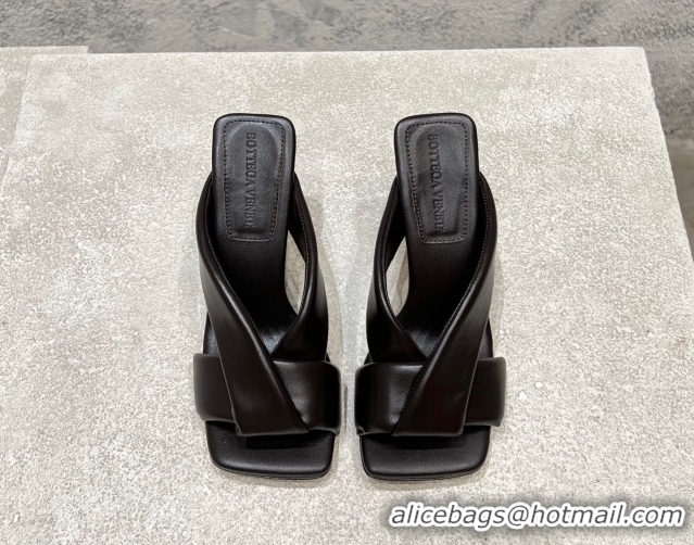 Low Price Bottega Veneta Riva Heel Slides Sandal 9cm in Shiny Calfskin with Twisted Strap Fondant Brown 0604043