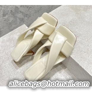 Best Price Bottega Veneta Riva Heel Slides Sandal 9cm in Shiny Calfskin with Twisted Strap Sea Salt White 0604045