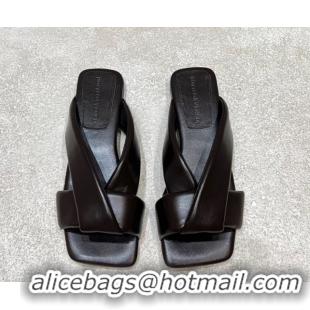 Classic Bottega Veneta Riva Flat Slides Sandal in Shiny Calfskin with Twisted Strap Fondant Brown 0604044