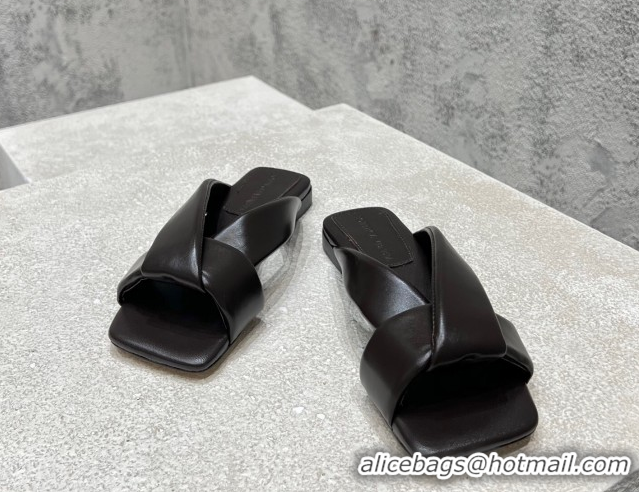 Classic Bottega Veneta Riva Flat Slides Sandal in Shiny Calfskin with Twisted Strap Fondant Brown 0604044