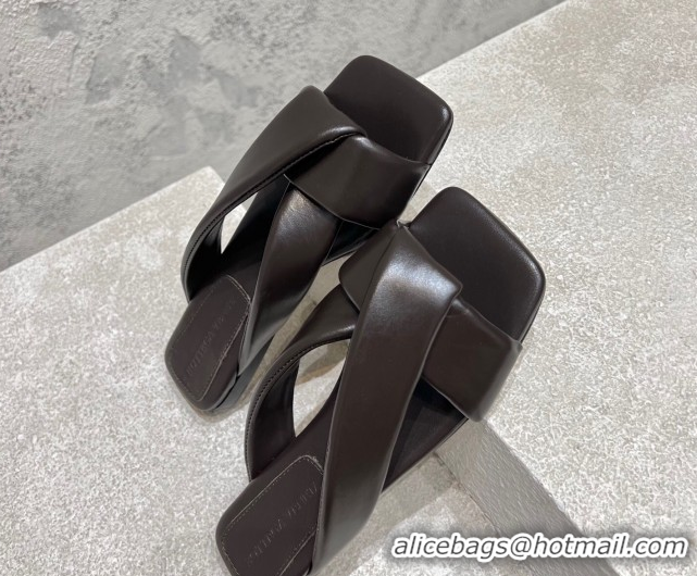 Classic Bottega Veneta Riva Flat Slides Sandal in Shiny Calfskin with Twisted Strap Fondant Brown 0604044