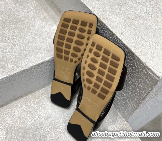 Classic Bottega Veneta Riva Flat Slides Sandal in Shiny Calfskin with Twisted Strap Fondant Brown 0604044