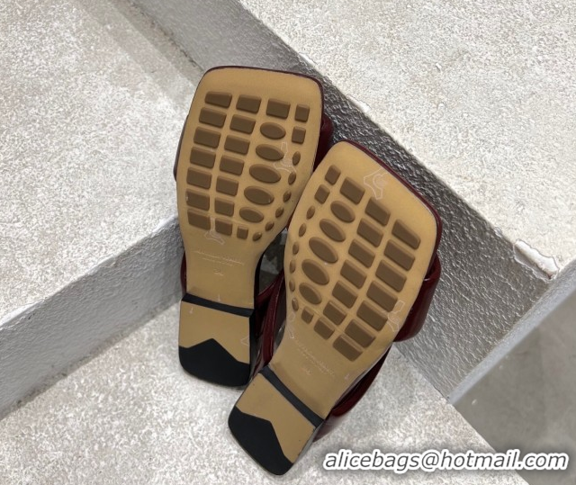 Low Cost Bottega Veneta Riva Flat Slides Sandal in Shiny Calfskin with Twisted Strap Barolo Red 0604048