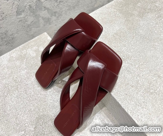 Low Cost Bottega Veneta Riva Flat Slides Sandal in Shiny Calfskin with Twisted Strap Barolo Red 0604048