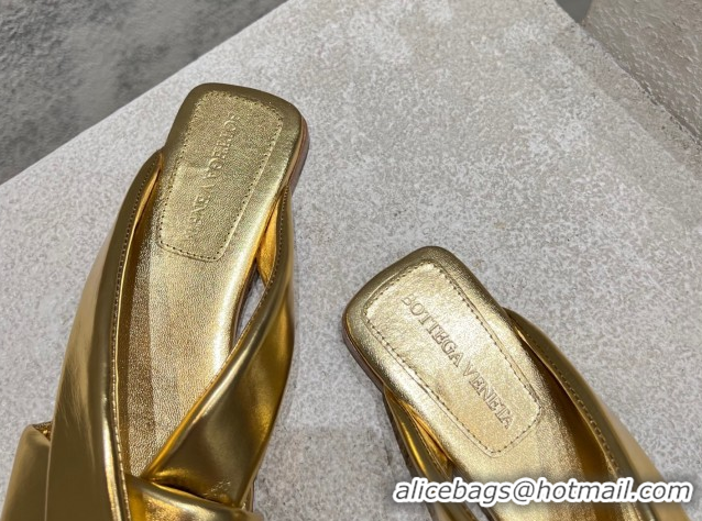 Sophisticated Bottega Veneta Riva Flat Slides Sandal in Shiny Calfskin with Twisted Strap Gold 0604052