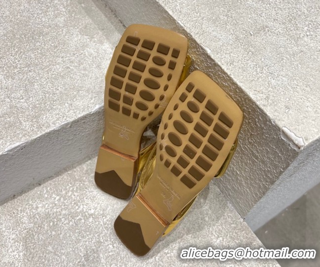 Sophisticated Bottega Veneta Riva Flat Slides Sandal in Shiny Calfskin with Twisted Strap Gold 0604052