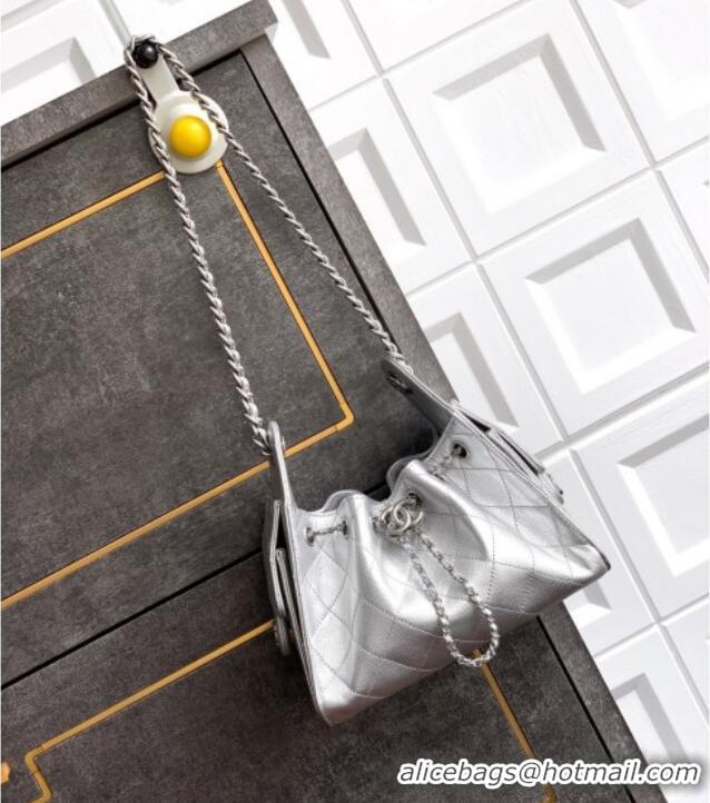 Top Grade Chanel 25 Mini Hobo Handbag in Grained Calfskin AS5631 Silver 2025