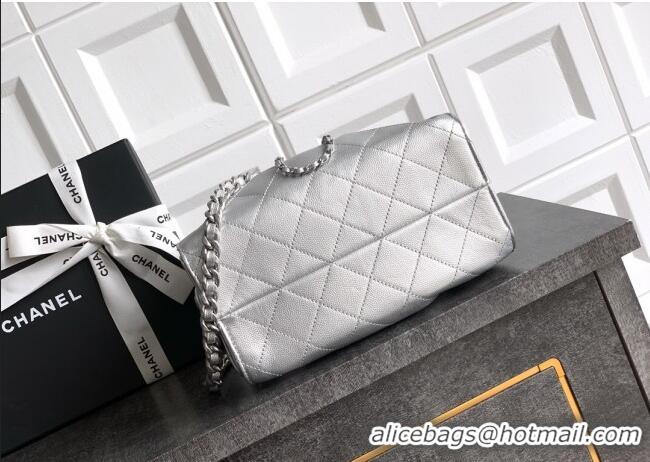 Top Grade Chanel 25 Mini Hobo Handbag in Grained Calfskin AS5631 Silver 2025