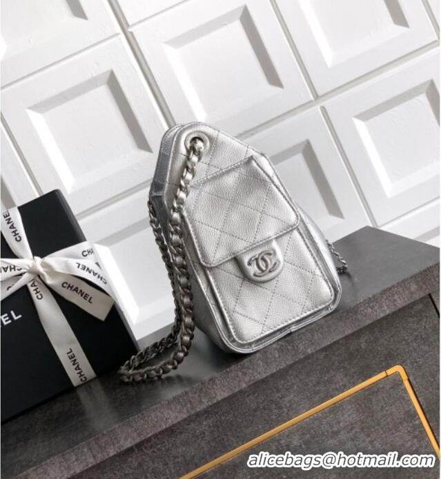Top Grade Chanel 25 Mini Hobo Handbag in Grained Calfskin AS5631 Silver 2025