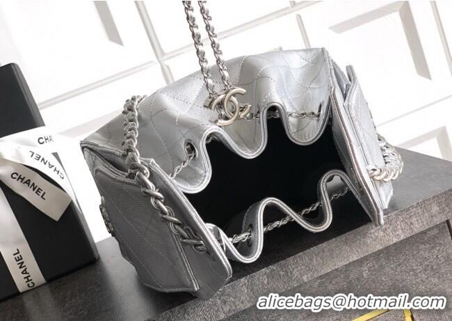 Top Grade Chanel 25 Mini Hobo Handbag in Grained Calfskin AS5631 Silver 2025