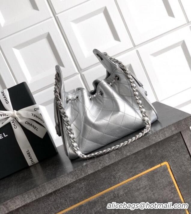 Top Grade Chanel 25 Mini Hobo Handbag in Grained Calfskin AS5631 Silver 2025