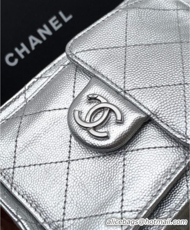 Top Grade Chanel 25 Mini Hobo Handbag in Grained Calfskin AS5631 Silver 2025
