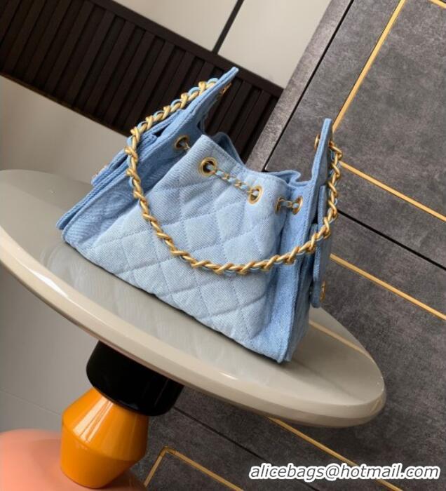 Luxury Discount Chanel 25 Mini Hobo Handbag in Denim AS5631 Light Blue 2025