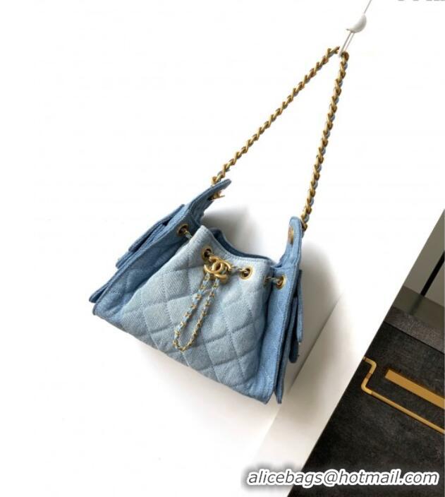 Luxury Discount Chanel 25 Mini Hobo Handbag in Denim AS5631 Light Blue 2025