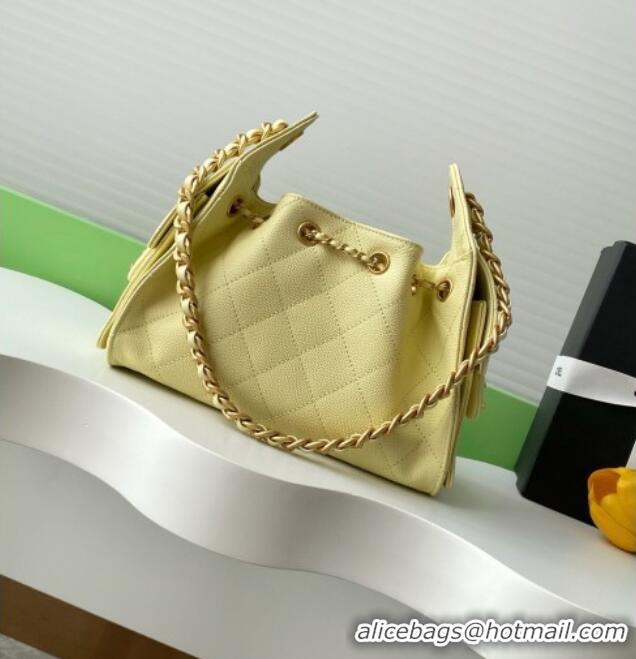 Luxury Cheap Chanel 25 Mini Hobo Handbag in Grained Calfskin AS5631 Light Yellow 2025