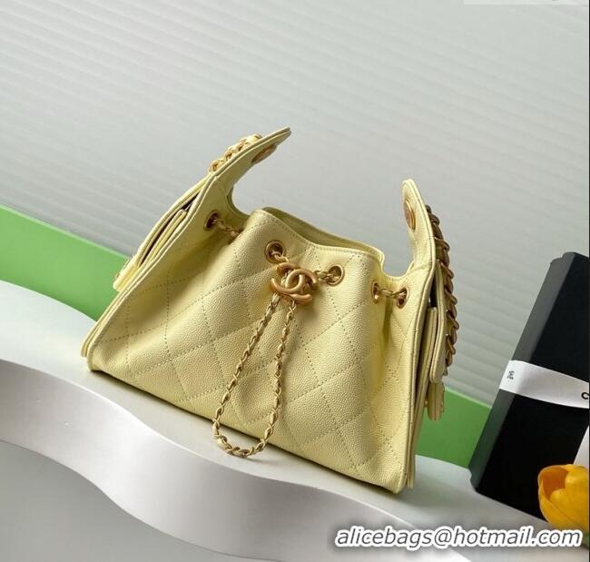 Luxury Cheap Chanel 25 Mini Hobo Handbag in Grained Calfskin AS5631 Light Yellow 2025