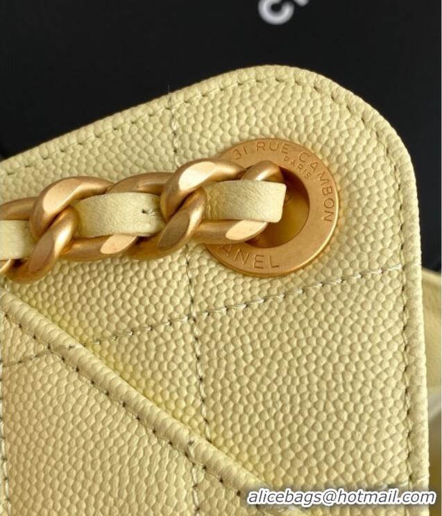 Luxury Cheap Chanel 25 Mini Hobo Handbag in Grained Calfskin AS5631 Light Yellow 2025