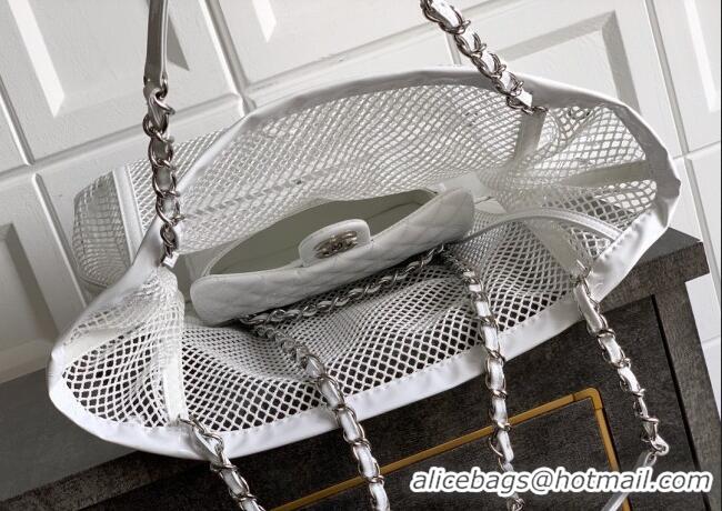 Promotional Chanel Large Mesh & Patent Calfskin Shopping Bag CH052603 White 2025