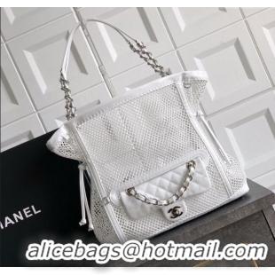 Famous Brand Chanel Medium Mesh & Patent Calfskin Shopping Bag CH052603 White 2025
