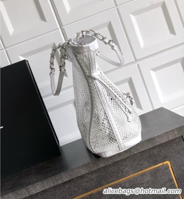 Famous Brand Chanel Medium Mesh & Patent Calfskin Shopping Bag CH052603 White 2025