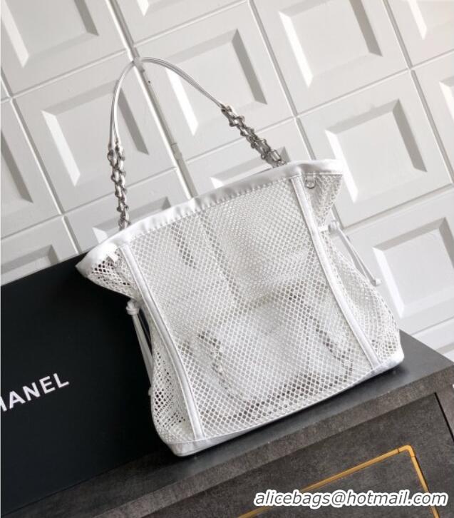 Famous Brand Chanel Medium Mesh & Patent Calfskin Shopping Bag CH052603 White 2025