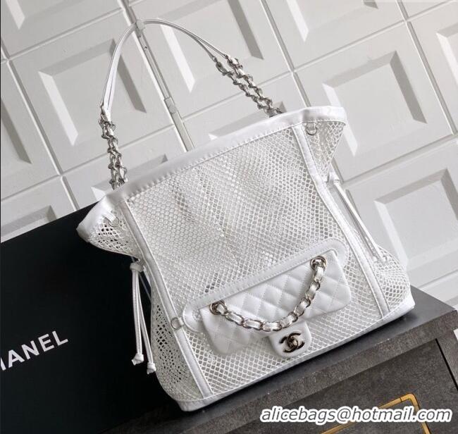 Famous Brand Chanel Medium Mesh & Patent Calfskin Shopping Bag CH052603 White 2025