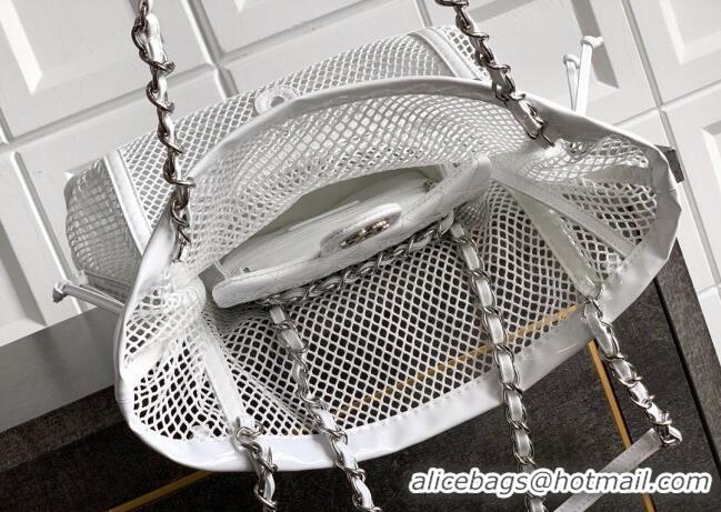 Famous Brand Chanel Medium Mesh & Patent Calfskin Shopping Bag CH052603 White 2025