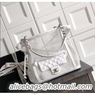 Top Quality Chanel Small Mesh & Patent Calfskin Shopping Bag CH052603 White 2025