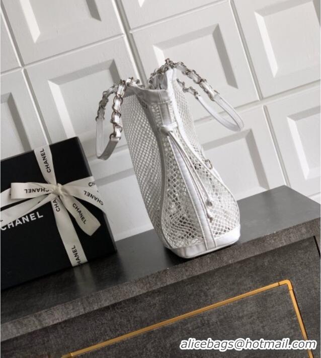 Top Quality Chanel Small Mesh & Patent Calfskin Shopping Bag CH052603 White 2025