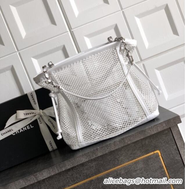 Top Quality Chanel Small Mesh & Patent Calfskin Shopping Bag CH052603 White 2025