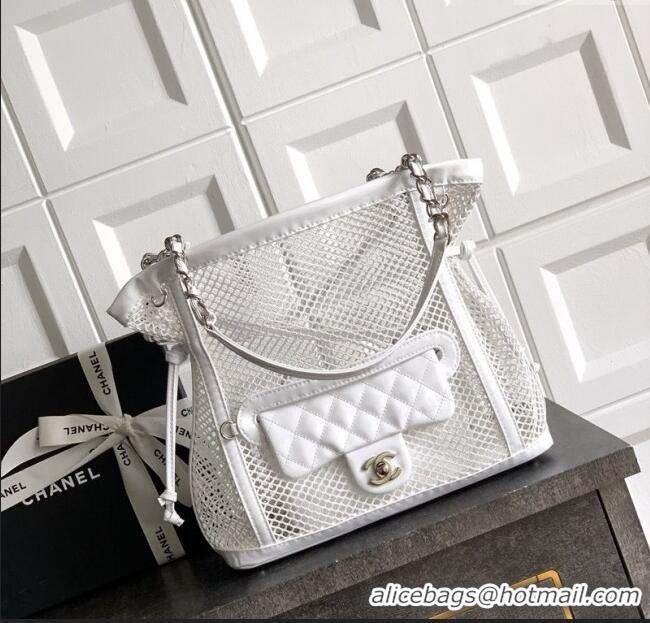 Top Quality Chanel Small Mesh & Patent Calfskin Shopping Bag CH052603 White 2025