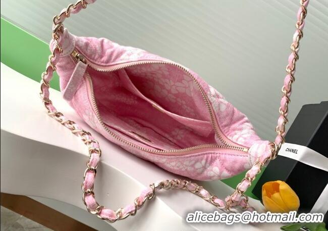 Best Price Chanel Printed Denim Large Hobo Bag AS5431 Light Pink/White 2025