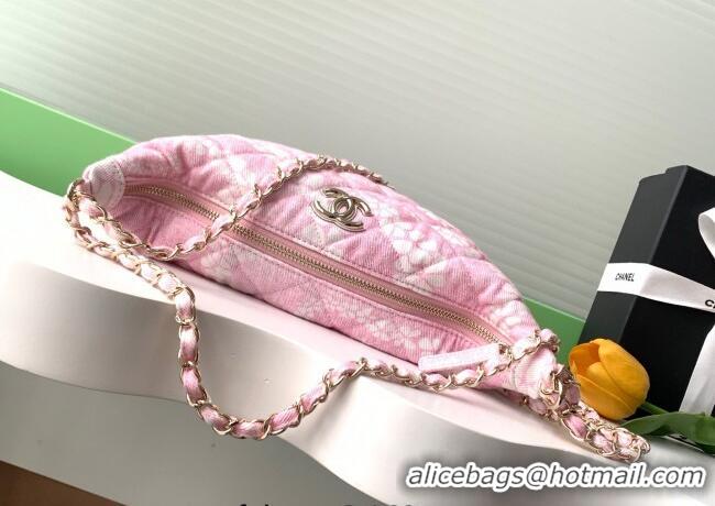Best Price Chanel Printed Denim Large Hobo Bag AS5431 Light Pink/White 2025