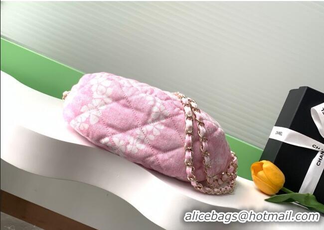 Best Price Chanel Printed Denim Large Hobo Bag AS5431 Light Pink/White 2025