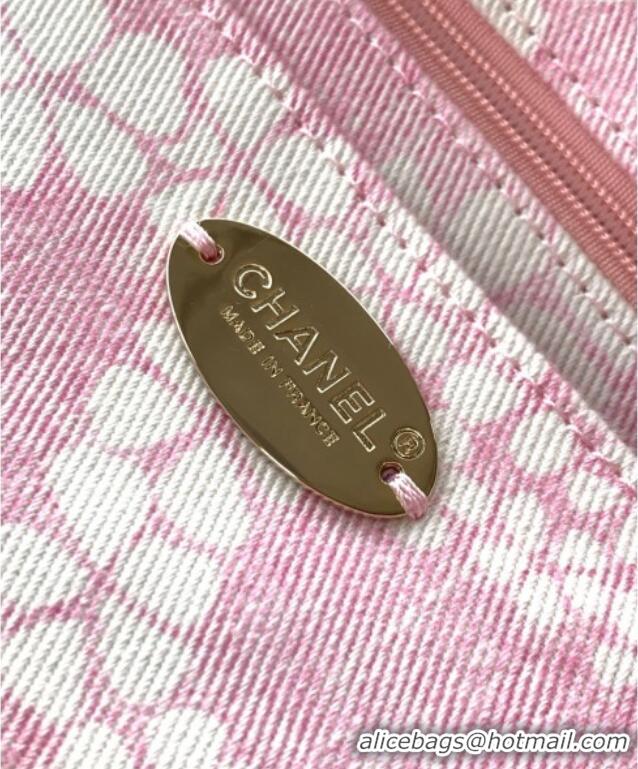 Best Price Chanel Printed Denim Large Hobo Bag AS5431 Light Pink/White 2025