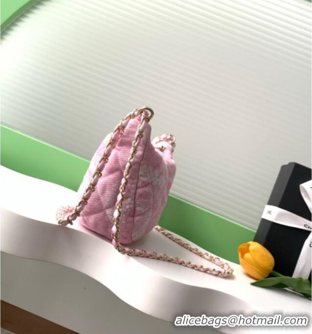Best Price Chanel Printed Denim Large Hobo Bag AS5431 Light Pink/White 2025