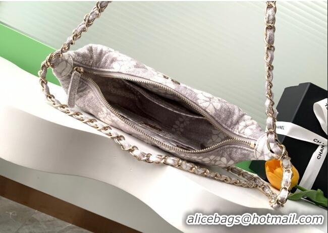 Luxury Discount Chanel Printed Denim Large Hobo Bag AS5431 Grey/White 2025