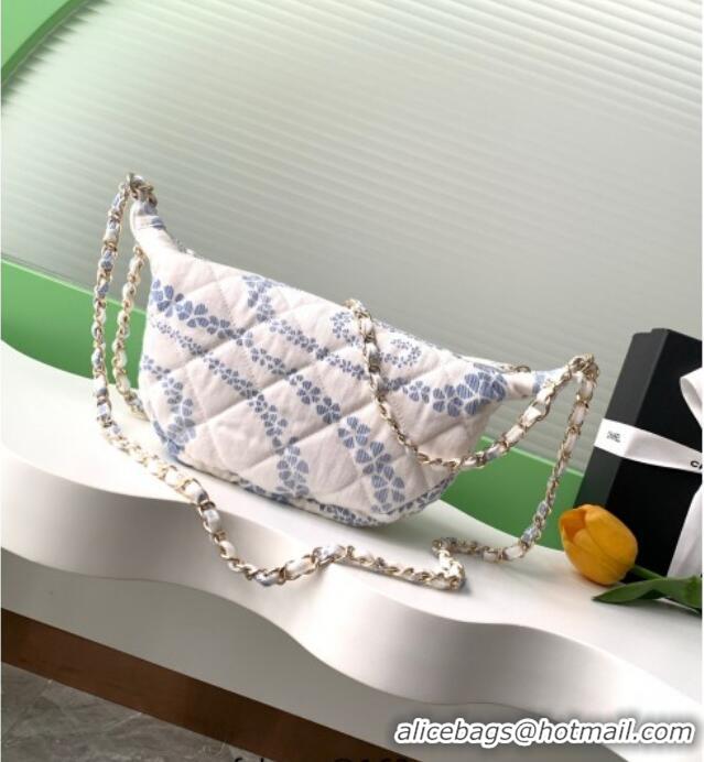 Top Design Chanel Printed Denim Large Hobo Bag AS5431 White/Blue 2025