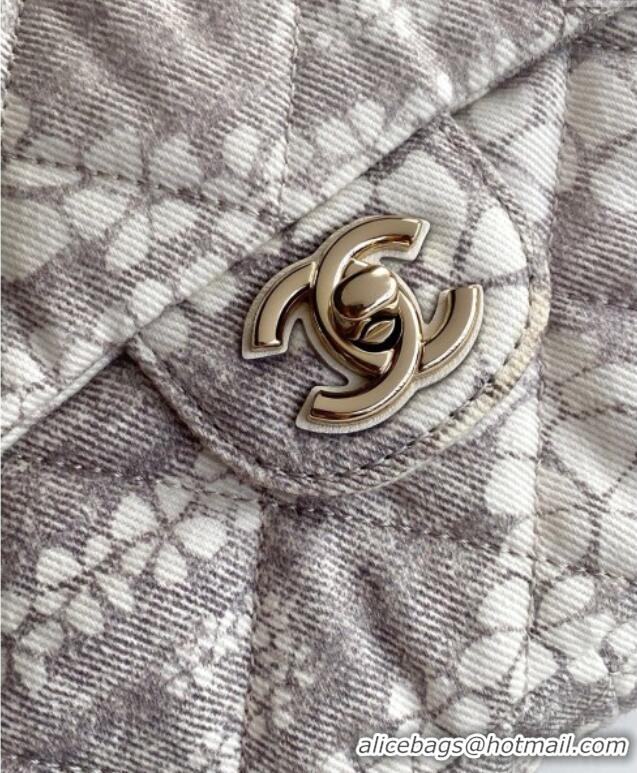 Top Grade Chanel Printed Denim Flap Bag AS5454 Grey/White 2025