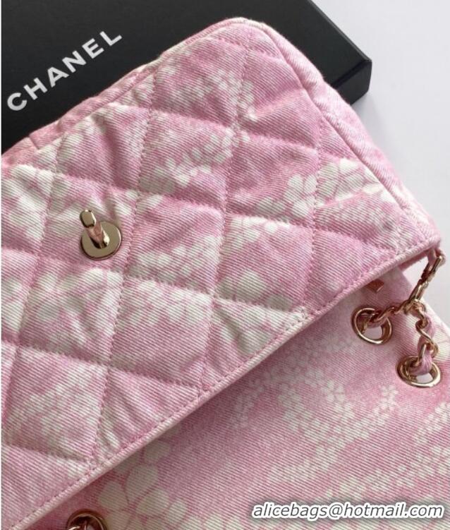 Best Price Chanel Printed Denim Flap Bag AS5454 Pink/White 2025