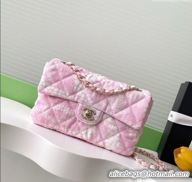 Best Price Chanel Printed Denim Flap Bag AS5454 Pink/White 2025
