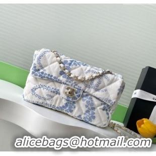 Top Grade Chanel Printed Denim Flap Bag AS5454 White/Blue 2025