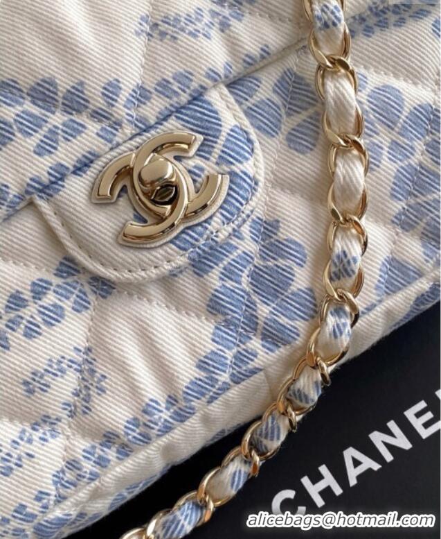 Top Grade Chanel Printed Denim Flap Bag AS5454 White/Blue 2025