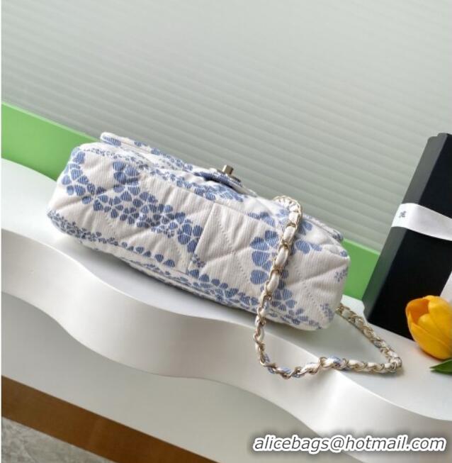 Top Grade Chanel Printed Denim Flap Bag AS5454 White/Blue 2025