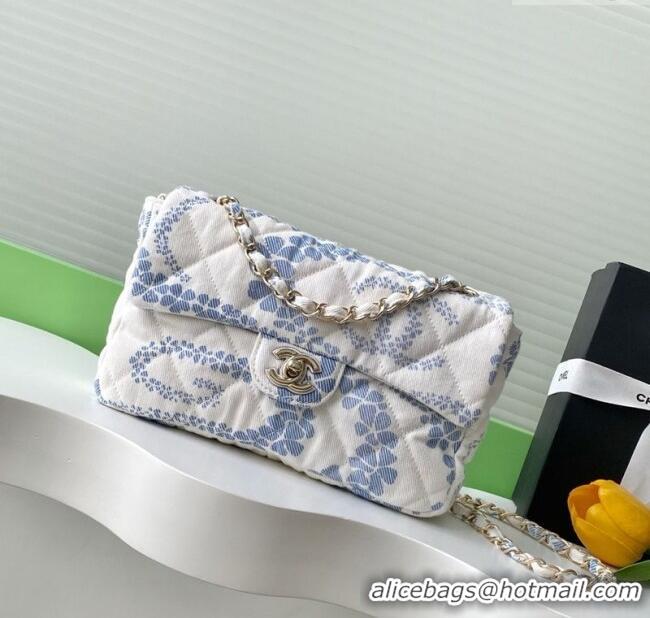 Top Grade Chanel Printed Denim Flap Bag AS5454 White/Blue 2025