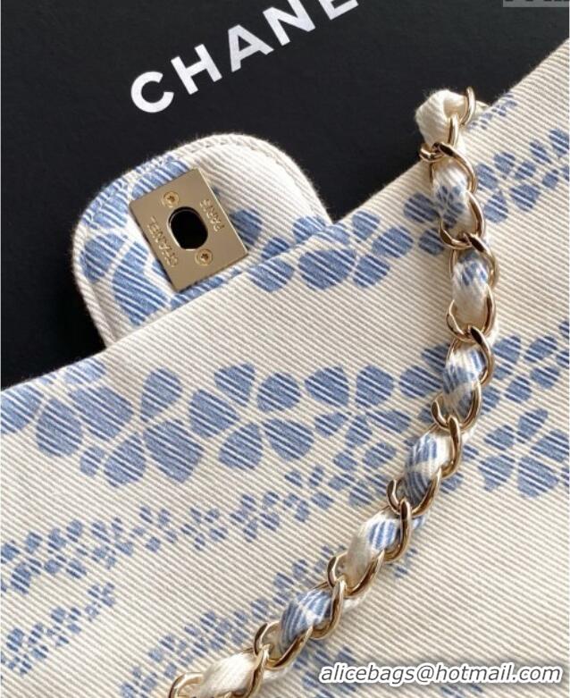 Top Grade Chanel Printed Denim Flap Bag AS5454 White/Blue 2025