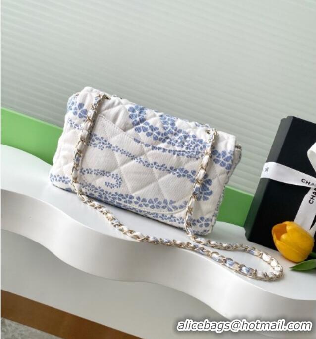 Top Grade Chanel Printed Denim Flap Bag AS5454 White/Blue 2025