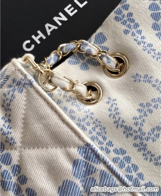 Top Grade Chanel Printed Denim Flap Bag AS5454 White/Blue 2025