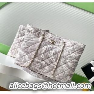 Big Discount Chanel Printed Denim Shopping Bag AS5429 Grey/White 2025