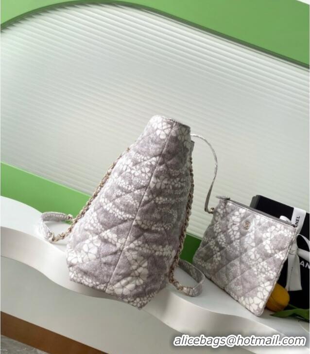 Big Discount Chanel Printed Denim Shopping Bag AS5429 Grey/White 2025